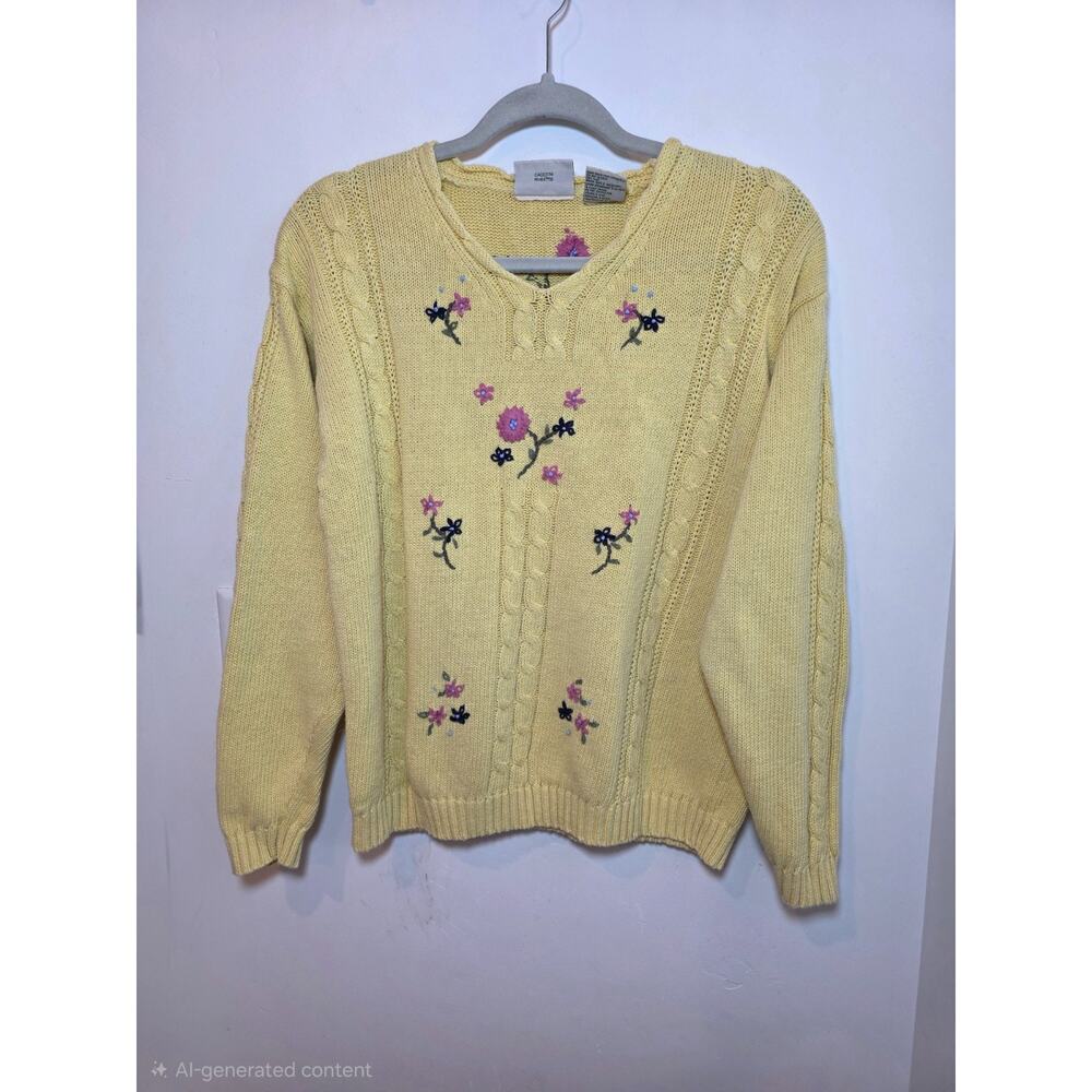 Vtg 90s Northern Reflections Cable Knit Sweater Embroidered Women’s Size Large